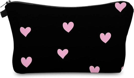 Cute Travel Makeup Bag Cosmetic Bag Small Pouch Gift for Women (Pink Heart)