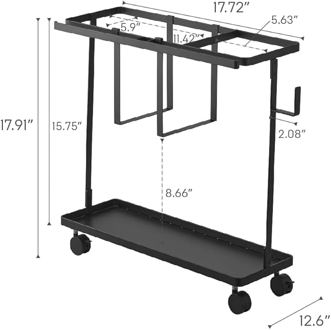 Yamazaki Home Tower Rolling Slim Fitness Rack With Adjustable Holder, Casters, Hooks For Gear Organization - Steel