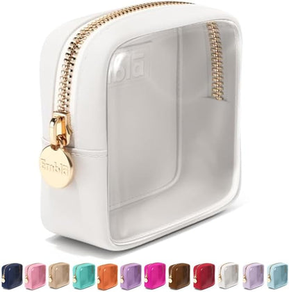 Embla Clear Cosmetic Bag Makeup Case, Clear Zipper Make Up Pouch and Toiletry Travel Tote, Cute Skincare Pouches for Women Girls, Preppy Purse Cosmetic Organizer, Mini Makeup Bags, White