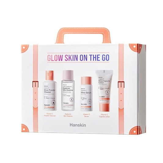 Hanskin Vitamin C Skincare Set – Brightening & Hydrating Travel Kit with Cleanser, Essence, Serum & Lotion – Korean Skincare for Glowing, Radiant Skin – Moisturizing Face Care Gift Set