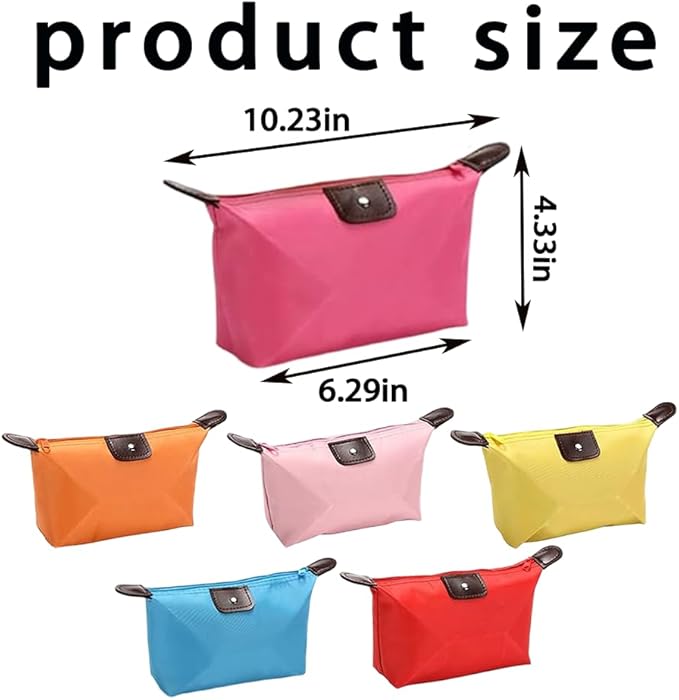 Set of 6 Waterproof Nylon Cosmetic Pouch for Women – Foldable Dumpling Shaped Makeup Bag for Travel and Storage