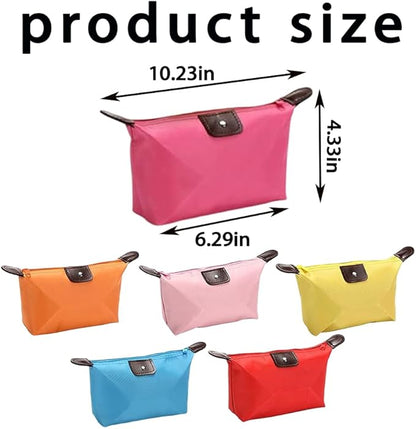 Set of 6 Waterproof Nylon Cosmetic Pouch for Women – Foldable Dumpling Shaped Makeup Bag for Travel and Storage