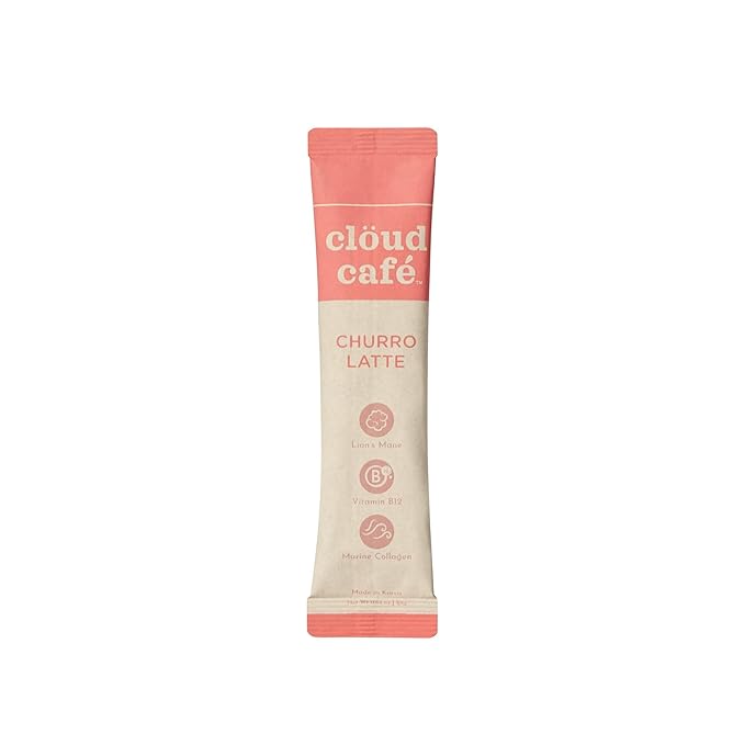 Collagen Infused Churro Latte Instant Coffee Packets - Vitamin B12, Marine Collagen, & Lions Mane Single Serve Instant Coffee (10 Sachets)