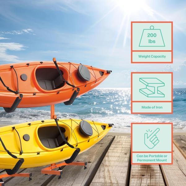 RAD Sportz Kayak Storage Rack - Two 73.25-in Freestanding Kayak Stands with Dual Arms and Adjustable Straps - Holds 2 Canoes, SUP, Paddleboards
