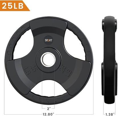 SPART Weight Plate 2-Inch Rubber Coated Olympic Grip Plate for Barbell,Solid Cast Iron Weight Plates in Pairs or Single for Strength Training,Weightlifting,Crossfit,Home Gym(5LB/10LB/25LB/35LB/45LB)