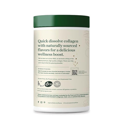 Great Lakes Wellness Collagen Peptides Powder for Skin, Hair, Nails, Joints & Digestion - Vanilla Flavored - Quick Dissolve Hydrolyzed, Non-GMO, Kosher - 10 oz - Packaging May Vary