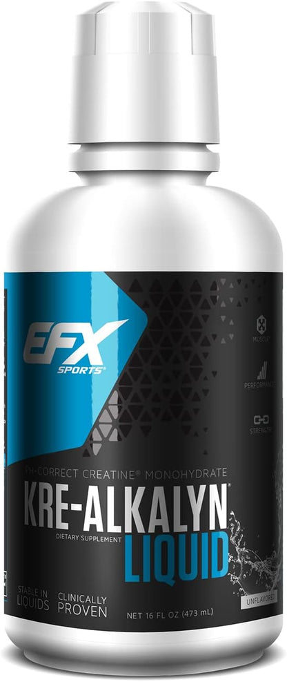 EFX Sports Kre-Alkalyn Creatine, Liquid Concentrate, PH-Correct Creatine Monohydrate, Multi-Patented Formula, Gain Strength, Build Muscle & Enhance Performance (63 Servings, Unflavored)