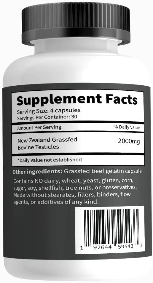 Primal Being Grassfed Beef Testes, Supports Vitality, Libido, Hormonal Health, Male Reproduction - 120 Capsules, 2000mg per Serving
