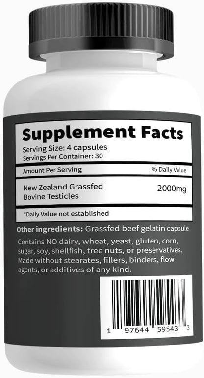 Primal Being Grassfed Beef Testes, Supports Vitality, Libido, Hormonal Health, Male Reproduction - 120 Capsules, 2000mg per Serving