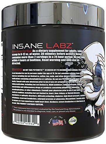 Insane Labz Psychotic Test, High Stim Testosterone Energy and Pump Boosting Pre-Workout Powder with DMAE Bitartrate, D Aspartic Acid, Creatine HCL and Glycerol Monostearate, 30 Servings, Grape