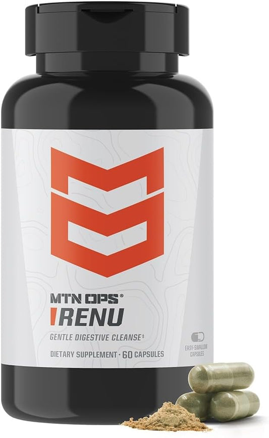 MTN OPS Renu for Gentle Digestive Cleanse, Psyllium Husk Powder for Digestive Health & Metabolism Booster, 60 Capsules, 30 Servings