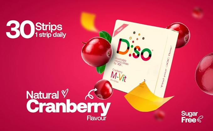 DISO - M-VIT - Multivitamin Dissolvable Oral Supplement Strips, Cranberry Flavor, Vegan, Sugar Free, High Absorption, Gluten Free, Individually Wrapped, 30 Count