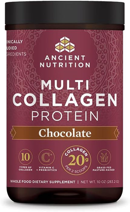 Ancient Nutrition Hydrolyzed Collagen Peptides Powder with Probiotics, Chocolate Multi Collagen Protein for Women and Men with Vitamin C, 24 Servings, Supports Skin and Nails, Gut Health, 10oz