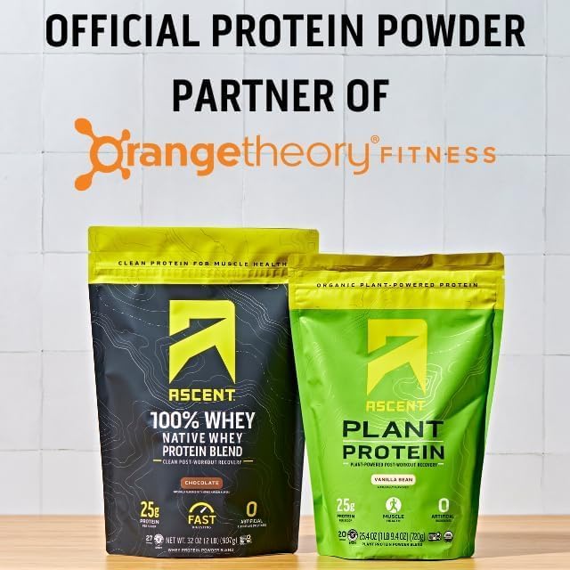 Ascent 100% Whey Protein Powder - Post Workout Whey Protein Isolate, Zero Artificial Flavors & Sweeteners, Gluten Free, 5.5g BCAA, 2.6g Leucine, Essential Amino Acids, Chocolate 1 lb
