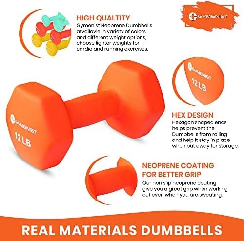 GYMENIST Pair of Dumbbells Set of 2 Soft Non Slip Grip Dumbbells Pair Covered with Neoprene (5 LB)