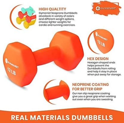 GYMENIST Pair of Dumbbells Set of 2 Soft Non Slip Grip Dumbbells Pair Covered with Neoprene (5 LB)
