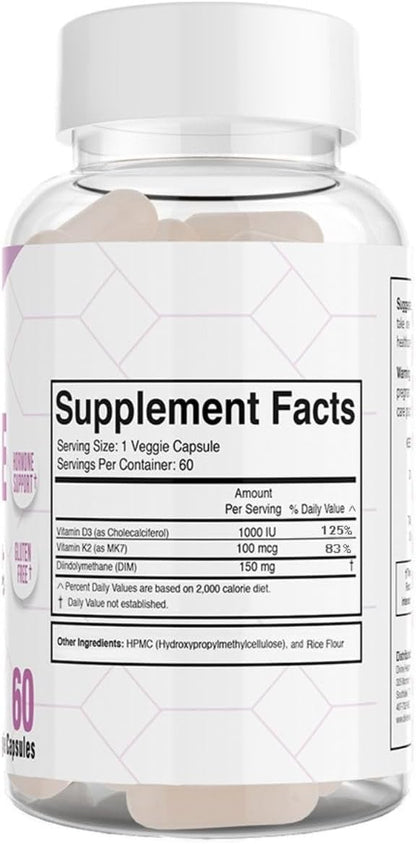 Divine Health's Hormone Zone |150mg of DIM | 100mcg of Vitamin K2 | 1000IU of Vitamin D3 | 60 Day Supply | 60 Capsules |