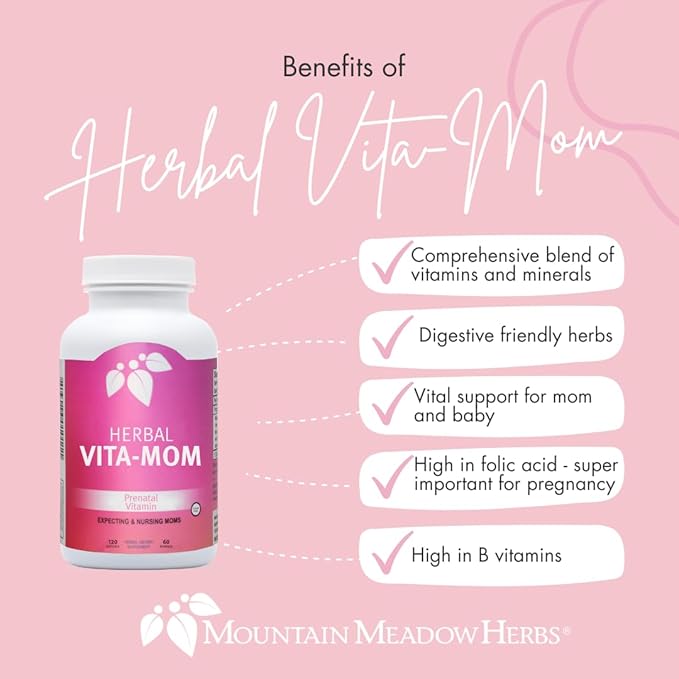 Mountain Meadow Herbs Vita-MOM - Herbal Prenatal Vitamins for Women: Unique Blend of Folic Acid, Vitamins, Iron & Herbs in Soft Gel Caps - 2-Month Supply (120 ct.)