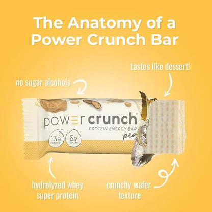Power Crunch Protein Wafer Bars, High Protein Snacks with Delicious Taste, Peanut Butter Crème, 1.4 Ounce (12 Count) (Pack of 2)