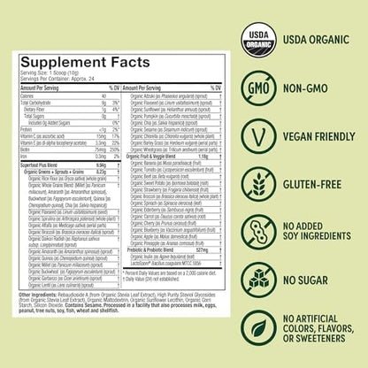 Purely Inspired Organic Green Powder Smoothie Mix, Unflavored (24 Servings) - Probiotics for Digestive Health with Spirulina & Chlorella for Gut Health - Vegan & Gluten-Free