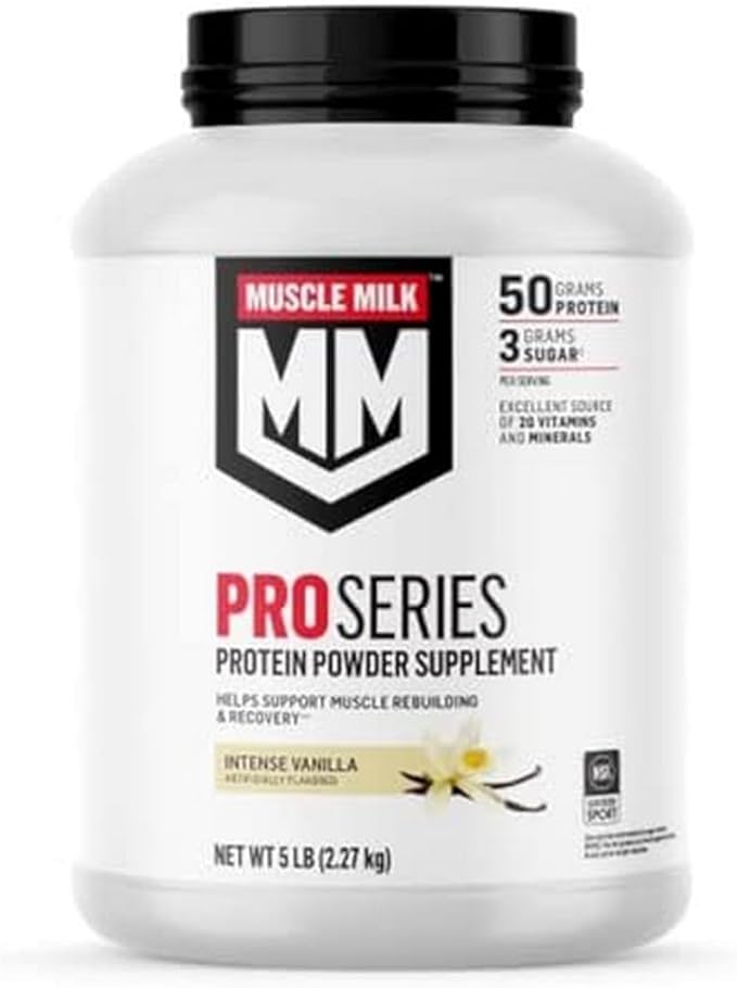 Muscle Milk Pro Series Protein Powder Supplement, Intense Vanilla, 5 Pound 28 Servings & 2 Pound 11 Servings, 50g Protein, 20 Vitamins & Minerals