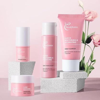 Hydrating Mini Skincare Set - Travel & Gym Essentials - Enrich Sodium Hyaluronate - Small Skin Care Kit with Face Cleanser, Serum, Balm, Eye Cream & Night Cream, Facial Kit for Women