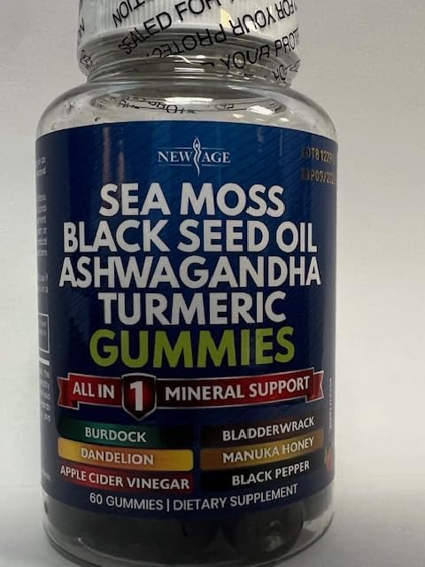 NEW AGE Sea Moss Gummies, Sea Moss, Black Seed, Ashwagandha, Turmeric, Manuka Honey, ACV, Dandelion, Black Pepper, Burdock, Bladderwrack, Vegan - 120 Count