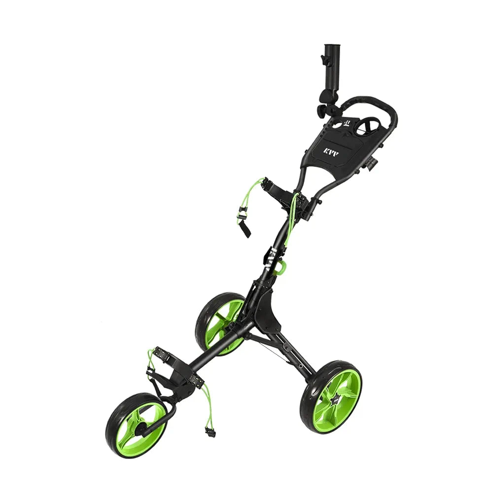 KVV 3 Wheel Golf Push Cart Ultra Lightweight Smallest Folding Size, New-Version Scorecard Holder