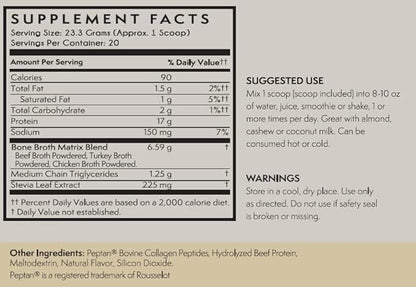 TERRA ORIGIN Collagen Protein Bone Broth Powder, Natural Collagen from Real Whole Food Sources with 17g Protein, for Hair, Skin, Nail and Joint Support, 20 Servings, Vanilla