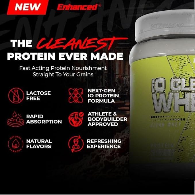 Enhanced Labs iO Clear Whey Protein, Available in 3 Flavors, 20 Servings, 24g Protein per Serving (1 Tub, Watermelon)