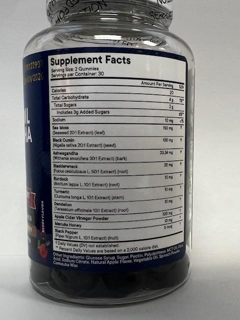 NEW AGE Sea Moss Gummies, Sea Moss, Black Seed, Ashwagandha, Turmeric, Manuka Honey, ACV, Dandelion, Black Pepper, Burdock, Bladderwrack, Vegan - 120 Count