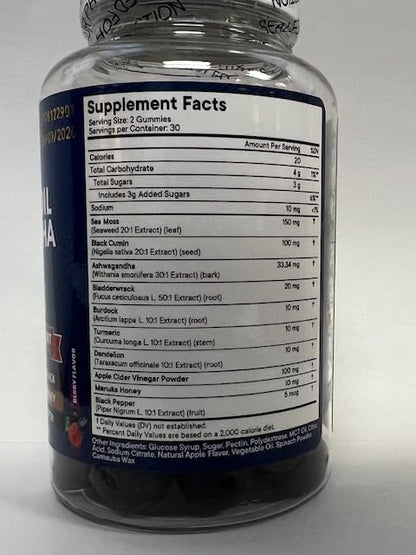 NEW AGE Sea Moss Gummies, Sea Moss, Black Seed, Ashwagandha, Turmeric, Manuka Honey, ACV, Dandelion, Black Pepper, Burdock, Bladderwrack, Vegan - 120 Count