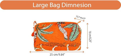 Rastogi Handicrafts Cosmetic Bags Set, 3 Piece Make Up Organizer Bag Storage Bags with Zipper Closure (3, Orange, Design-3)