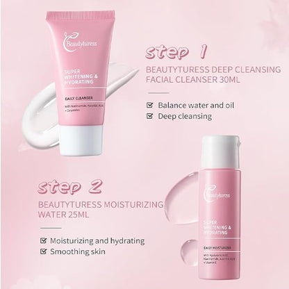 Hydrating Mini Skincare Set - Travel & Gym Essentials - Enrich Sodium Hyaluronate - Small Skin Care Kit with Face Cleanser, Serum, Balm, Eye Cream & Night Cream, Facial Kit for Women