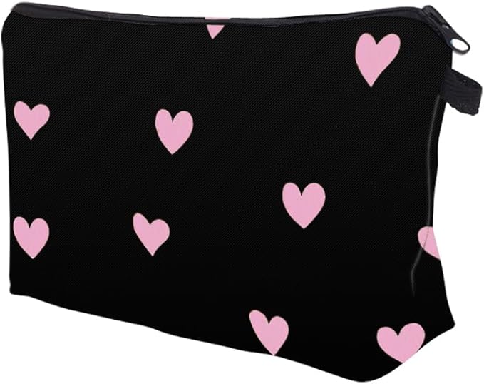 Cute Travel Makeup Bag Cosmetic Bag Small Pouch Gift for Women (Pink Heart)