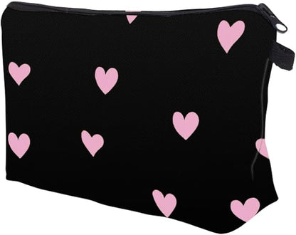 Cute Travel Makeup Bag Cosmetic Bag Small Pouch Gift for Women (Pink Heart)