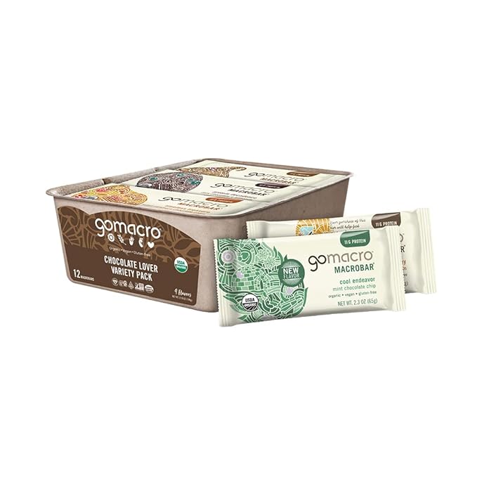 GoMacro MacroBar Organic Vegan Protein Bars - Chocolate Lover Variety Pack, 2.3 Ounce Bars, 12 Count (Pack of 1)