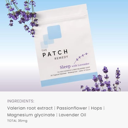 The Patch Remedy Sleep Patches with Lavender - 30 Topical Patches for Better Sleep with Magnesium Glycinate, Valerian Root Extract, Passionflower & Hops, Waterproof, 12 Hours, Transdermal Support