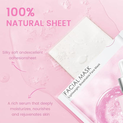 Face Sheet Mask Skincare,Hydrating Spa Face Mask For Sensitive Skin,Moisturize,Nourish for All Skin Types,Natural Skin Care Spa Face Mask for Women Men Girls,Pack of 6