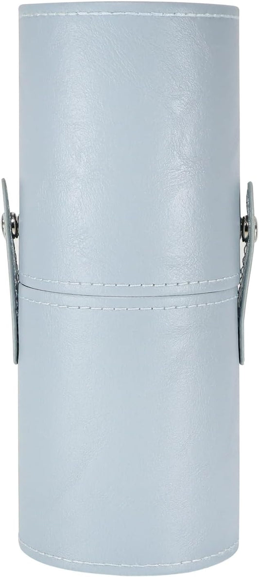 Portable Makeup Brush Case,Pu Leather Makeup Brush Holder with Button,Travel Cup Storage Dustproof Makeup Cosmetic Bags for Women (Light blue)