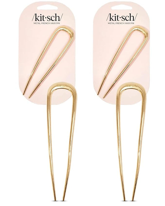 Kitsch Metal French Hair Pin for Women - Elegant Hair Accessories for Women, Ideal for Buns & French Twist, Designed for a Secure, Comfortable Fit - 2 Pcs Gold