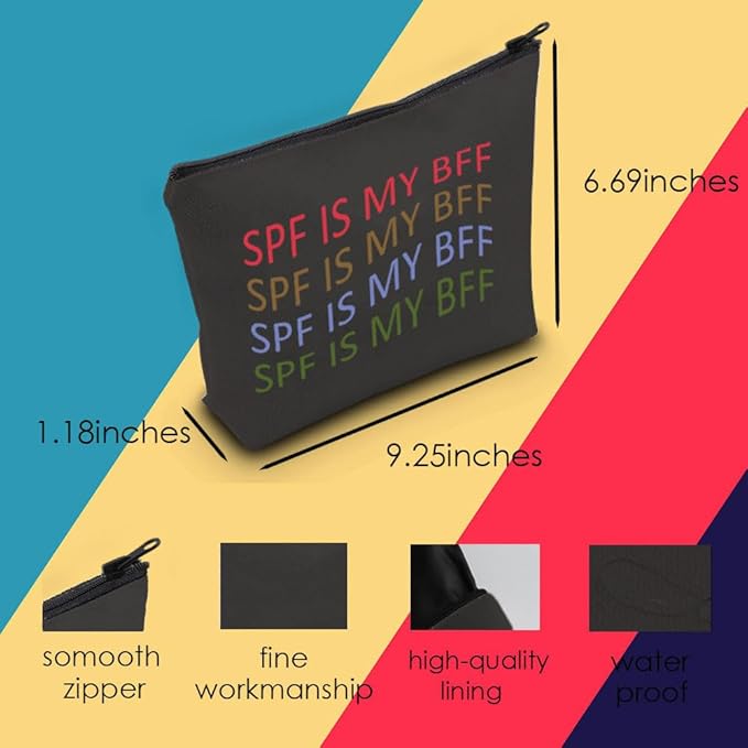 Dermatologist Cosmetic Bag Dermatology Student Graduation Gift SPF Is My BFF Makeup Zipper Pouch for Skin Doctor Dermatology Nurse (SPF Black Bag)