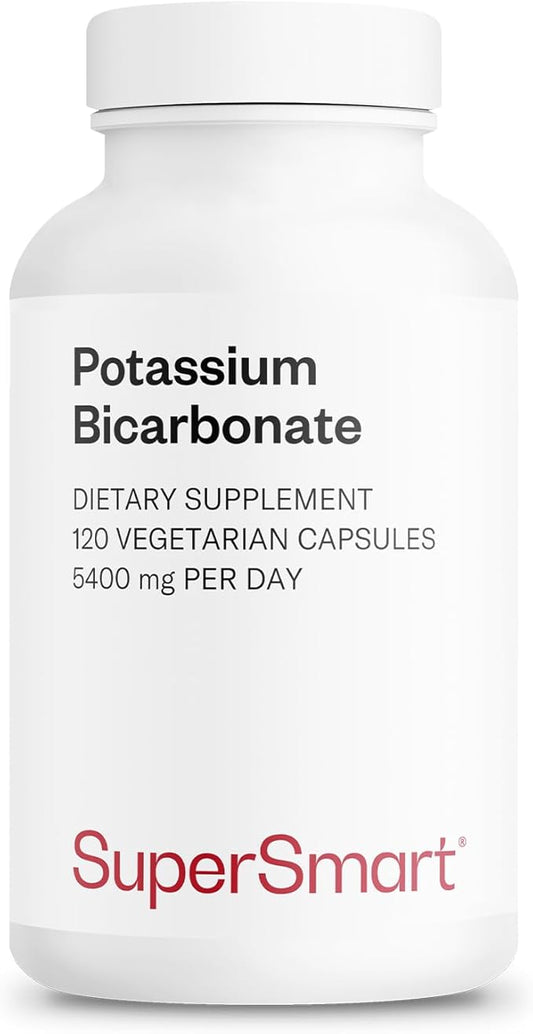 Supersmart - Potassium Bicarbonate 5400mg per Day (High Dose) - Electrolyte Mineral - Acid-Base Balance pH - Heart, Muscle & Nerve Health | Non-GMO & Gluten Free - 120 Vegetarian Capsules