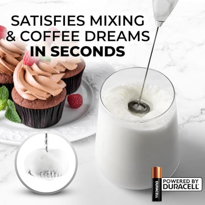 Zulay Powerful Milk Frother (4 Duracell Batteries Included) - Handheld Milk Frother Wand Drink Mixer for Coffee - Powerful Milk Foamer for Cappuccino, Frappe, Matcha & Coffee Creamer - Marble