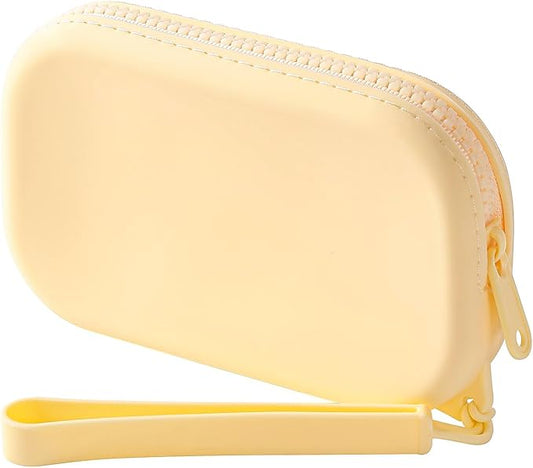 Portable Silicone Makeup Bag for Women, Small Travel Waterproof Toiletry Cosmetic Bag, Zipper Closure Organizer Makeup Case with Handle (Yellow)