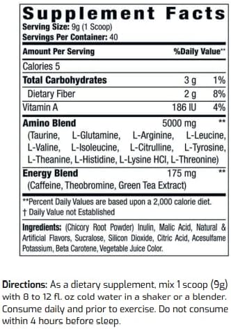 Amino+ Powder - Pre and Post Workout with Caffeine + Green Tea Extract - BCAA, Amino Acids, Zero Sugar, Low Calorie, Superior Taste, 40 Servings (Peach Mango)