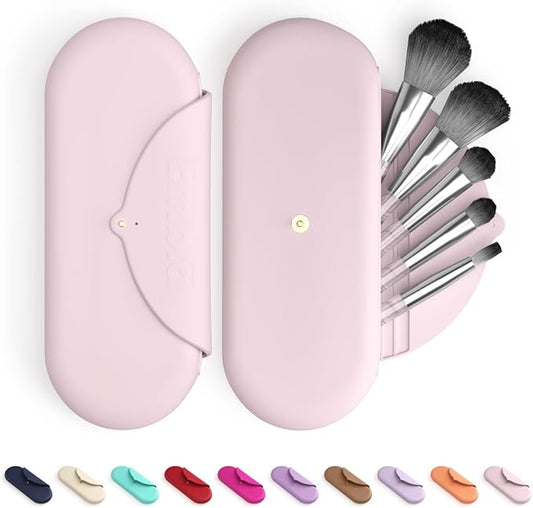 Embla Makeup Brush Holder Travel Cosmetic Case Pouch, Soft Silicone Cosmetic Bag Make Up Brushes Holder with Secure Snap Closure, Travel Makeup Brush Case, Rosette