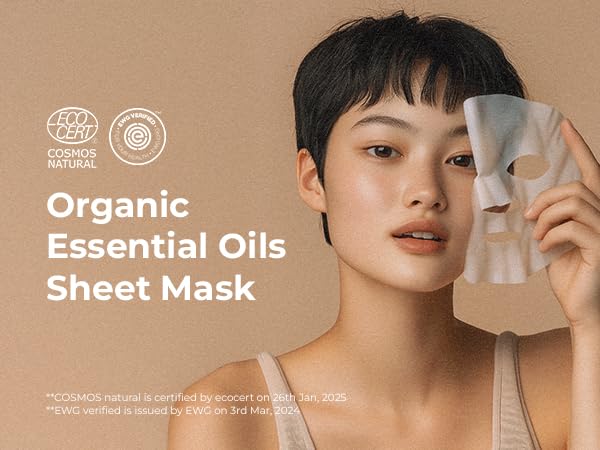 INNA Organic Sheet Mask - Soothing, Sun relief, Calming, EWG & COSMOS Certified (Pack of 5) | Rose Geranium Essential Oils Infused Skin Care | Luxury Clean Beauty