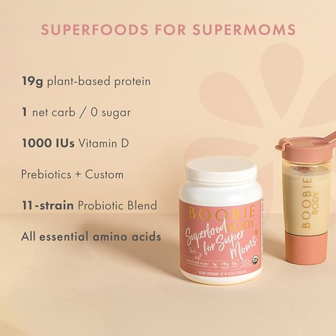 Boobie Body Superfood Protein Meal Replacement Shake, Vanilla Chai Flavor | 19g Protein | Safe For Pregnancy, Lactation, & Motherhood | Organic, Vegan, Zero Sugar, 1 Tub (20.5 oz.)