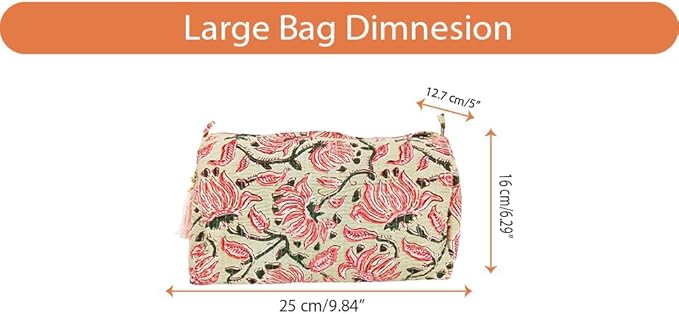 Rastogi Handicrafts Cosmetic Bags Set, 3 Piece Make Up Organizer Bag Storage Bags with Zipper Closure (3, Beige, Design-2)